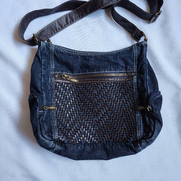 Denim/ Leather Crossbody Bag - Picture 1 of 16